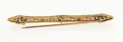 14K Yellow Gold Art Deco Filigree Iolite Seed Pearl Bar Pin/Brooch