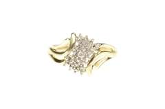 10K Yellow Gold Textured Diamond Accent Cluster Bypass Ring