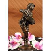 Boy with Accordion Bronze Sculpture Statue on Marble Base