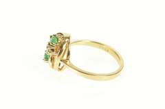 14K Yellow Gold Emerald Diamond Swirl Cluster Statement Ring