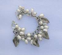 Silpada Sterling Silver Dangle Bracelet with Leaf Charms and Freshwater Pearls