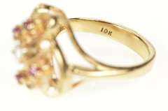 10K Yellow Gold Retro Ruby Diamond Wavy Heart Statement Ring