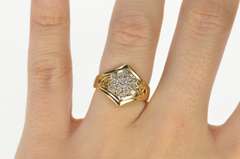 14K Yellow Gold Round Diamond Cluster Scroll Filigree Statement Ring