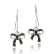 Sterling Silver Black Diamond Accent Bow Dangle Earrings
