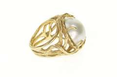 14K Yellow Gold 1960's Pearl Vine Branch Wrap Cocktail Ring