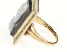 10K Yellow Gold Art Deco Two Tone Black Onyx Carved Cameo Ring