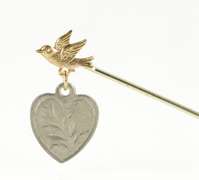 Gold Filled Hummingbird Dove Sweetheart Etched Stick Pin