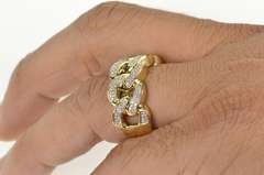 10K Yellow Gold Pave Diamond Men's Chain Design Statement Ring