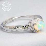 Ethiopian Opal & Created White Sapphire 925 Sterling Silver Adjustable Ring