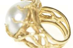 14K Yellow Gold 1960's Pearl Vine Branch Wrap Cocktail Ring