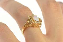 14K Yellow Gold Opal Diamond Accent Wavy Design Statement Ring