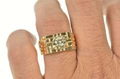 14K Yellow Gold 0.75 Ct Diamond Men's Geometric Statement Ring