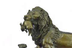Male Lion with Cubs Bronze Figurine