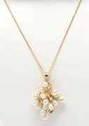 Fantastic 14kt YG Pearl, Ruby, and Diamond Accent Cluster Necklace
