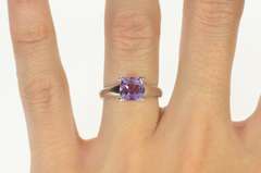14K White Gold Amethyst Cushion Solitaire Classic Statement Ring