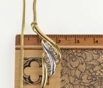 14K Yellow Gold Two Tone Diamond Wavy Channel Herringbone Necklace