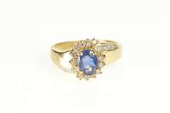 14K Yellow Gold 1.30 Ctw Oval Sapphire Diamond Halo Bypass Ring