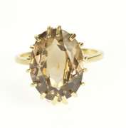 14K Yellow Gold Oval Smoky Quartz Retro Solitaire Cocktail Ring