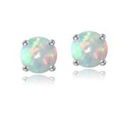 Sterling Silver 6mm Round Fiery Created White Opal Stud Earrings