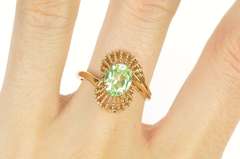 10K Yellow Gold 1960's Lime Quartz Rope Filigree Cocktail Ring