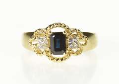 10K Yellow Gold Emerald Sapphire CZ Accent Engagement Ring