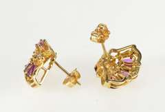 14K Yellow Gold Pear Ruby Diamond Fanned Cluster Fashion Earrings