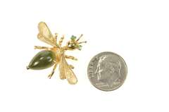 14K Yellow Gold Pear Nephrite Emerald Fly Bug Insect Retro Pin/Brooch