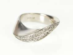 14K White Gold Diamond Inset Ornate Wave Mobius Streak Band Ring