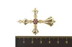 14K Yellow Gold Ornate Cross Garnet Cluster Christian Faith Pendant