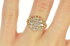14K Yellow Gold 1.00 Ctw Diamond Cluster Halo Statement Ring