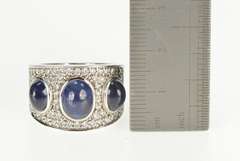 18K White Gold 9.75 Ctw Oval Sapphire Diamond Pave Ornate Ring