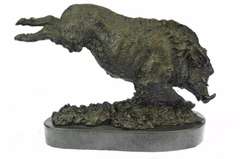 Wild Boar Jumping Bronze Marble Sculpture Statue Figurine Art