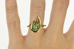 18K Yellow Gold Van Clief Emerald Diamond Retro Flame Cocktail Ring