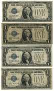 4 Circ Series of 1928 $1 Blue Seal Silver Certificates