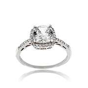 Sterling Silver CZ Square Bridal Engagement Ring