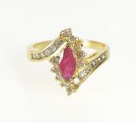 14K Yellow Gold 1.00 Ctw Ruby Diamond Halo Bypass Engagement Ring