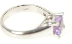 14K White Gold Amethyst Cushion Solitaire Classic Statement Ring