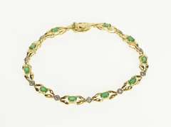 10K Yellow Gold 2.35 Ctw Oval Emerald Diamond Accent Ornate Bracelet
