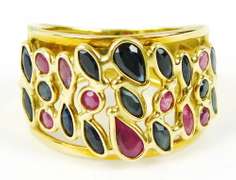 High End 18K Italian Rubies & Sapphires Ring, Size 7.5