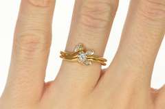 14K Yellow Gold Diamond Leaf Branch Bridal Set Engagement Ring