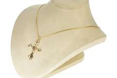 14K Yellow Gold Ornate Cross Garnet Cluster Christian Faith Pendant