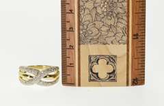 14K Yellow Gold Pave Diamond Encrusted Tiered Criss Cross Ring