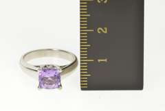 14K White Gold Amethyst Cushion Solitaire Classic Statement Ring