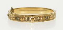 Gold Filled Victorian Ornate Etched Floral Bangle Bracelet