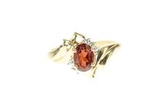 10K Yellow Gold Oval Garnet Diamond Accent Bypass Ring