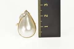 14K Yellow Gold Pear Pearl Diamond Accent Retro Statement Ring