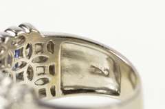 18K White Gold Princess Sapphire Diamond Scalloped Halo Ring