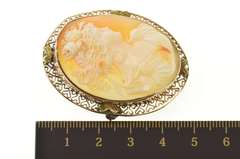 14K Yellow Gold Ornate Victorian Carved Lady Shell Cameo Pendant/Pin