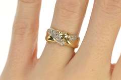 10K Yellow Gold Pave Diamond Encrusted Woven Braid Band Ring