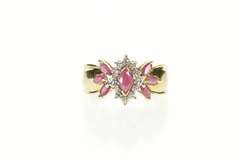 10K Yellow Gold Marquise Ruby Diamond Halo Engagement Ring